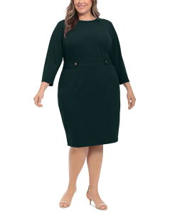 �����h���^�C���X ���f�B�[�X �g�b�v�X �����s�[�X �v���X�T�C�Y London Times Plus Size 3/4-Sleeve Tab-Waist Sheath Dress Deep Teal �e�B�[��