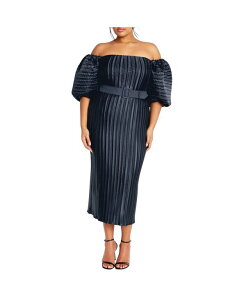�V�e�B�[�V�b�N ���f�B�[�X �g�b�v�X �����s�[�X �v���X�T�C�Y CITY CHIC Plus Size Krista Pleat Dress Midnight