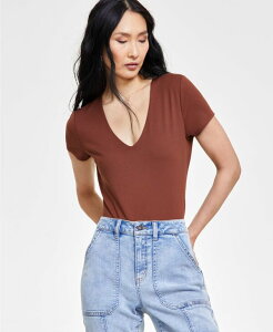 yz AC.Gk.V[ C^[iVi RZvg fB[X Vc gbvX Women's V-Neck Bodysuit Created for Macy's French Cafe