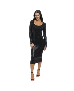 �x�x ���f�B�[�X �g�b�v�X �����s�[�X �}�L�V�����s�[�X �}�L�V Bebe Women's Long Sleeve Square Neck Disco Dot Maxi Dress Black �u���b�N