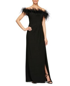 �A���b�N�X�C�u�j���O�X ���f�B�[�X �g�b�v�X �����s�[�X Alex Evenings Faux-Feather Off-The-Shoulder Gown Black �u���b�N