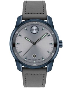 ���o�h �����Y �A�N�Z�T���[ �r���v ���U�[ Movado Men's Bold Verso Swiss Quartz Gray Leather Watch 42mm Gray �O���[