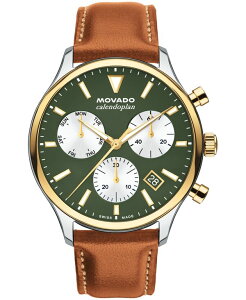 ���o�h �����Y �A�N�Z�T���[ �r���v ���U�[ Movado Men's Calendoplan Swiss Quartz Chrono Cognac Leather Watch 43mm Brown �u���E��