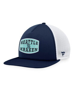 t@ieBNX Y ANZT[ Xq Navy White Fanatics Men's Deep Sea Blue/White Seattle Kraken Foam Front Patch Trucker Snapback Hat