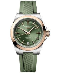 �����W�� ���f�B�[�X �A�N�Z�T���[ �r���v Longines Women's Swiss Automatic Conquest Green Rubber Strap Watch 34mm No Color �O���[��