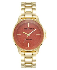 ANC fB[X ANZT[ rv Anne Klein Women's Quartz Red Aventurine Gemstone and Gold-Tone Alloy Metal Bracelet Watch 30mm Red/Gold-Tone bh