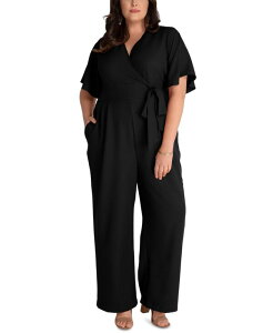 Li fB[X gbvX s[X N[v vXTCY WvX[c Kiyonna Women's Plus size Charisma Crepe Jumpsuit Black noir ubN
