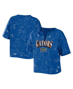 EFA oC G Ah[Y fB[X gbvX TVc Nbvh WEAR by Erin Andrews Women's Royal Florida Gators Bleach Wash Splatter Cropped Notch Neck T-shirt Royal