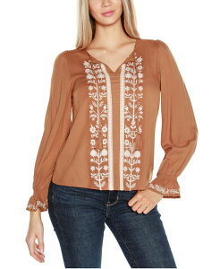 �x���f�B�[�j ���f�B�[�X �g�b�v�X �V���c �h�J �u���E�X Belldini Women �f s Tie-Neck Embroidered-Front Blouse Top Iced Latte