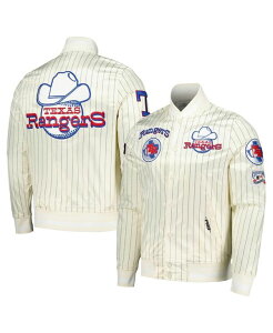 �v���X�^���_�[�h �����Y �A�E�^�[ �W���P�b�g�E�u���]�� �T�e�� �W���P�b�g Pro Standard Men's Cream Texas Rangers Cooperstown Collection Pinstripe Retro Classic Satin Full-Snap Jacket Cream �N���[��
