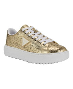 QX fB[X V[Y Xj[J[ vbgtH[ [X GUESS Women's Denesa Treaded Platform Lace-Up Sneakers Gold Logo S[h