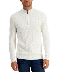 Nu[ Y AE^[ jbgEZ[^[ Rbg jbg Club Room Men's Cable Knit Quarter-Zip Cotton Sweater Winter Ivory AC{[