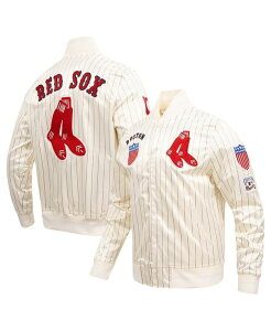 �v���X�^���_�[�h �����Y �A�E�^�[ �W���P�b�g�E�u���]�� �T�e�� �W���P�b�g Pro Standard Men's Cream Boston Red Sox Cooperstown Collection Pinstripe Retro Classic Satin Full-Snap Jacket Cream �N���[��