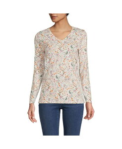 �����Y�G���h ���f�B�[�X �g�b�v�X �V���c V�l�b�N �g�[�� T�V���c �R�b�g�� Lands' End Women's Tall Relaxed Supima Cotton Long Sleeve V-Neck T-Shirt Ivory wildflowers �A�C�{���[