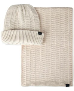 PlXR[ Y ANZT[ Xq u Kenneth Cole Reaction Men's Ribbed Herringbone Beanie & Scarf Set Cream N[