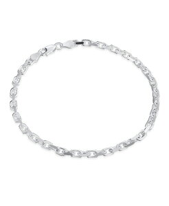 yz uO fB[X uXbgEoOEANbg ANZT[ Mens 3MM Thin Solid Heavy Sterling Silver Anchor Oval Forzata Chain Link Bracelet 8.5 Inch Silver