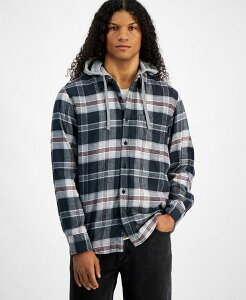 �T���X�g�[�� �����Y �g�b�v�X �V���c Sun + Stone Men's Lars Hooded Plaid Shirt Black Shadow �u���b�N