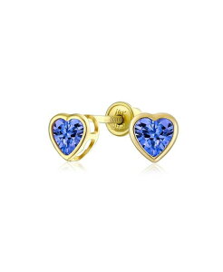 【送料無料】 ブリング レディース ピアス・イヤリング アクセサリー Tiny Cubic Zirconia Real Yellow 14K Real Yellow Gold Heart Stud Earrings Dark blue