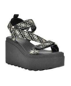 yz QX fB[X T_ V[Y Women's Ocilia Quattro Logo Sport Eva Wedge Strappy Sandals Black White Logo