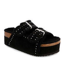 ~A fB[X V[Y T_ vbgtH[ MIA Women's Brookie Slip-On Cozy Platform Sandals Black Shearling ubN