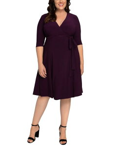 �L���i ���f�B�[�X �g�b�v�X �����s�[�X ���b�v�����s�[�X �v���X�T�C�Y Kiyonna Plus Size Essential Wrap Dress with 3/4 Sleeves Plum passion �v����