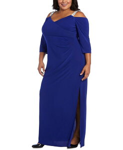 �A�[���A���h�G�����`���[�Y ���f�B�[�X �g�b�v�X �����s�[�X �v���X�T�C�Y R & M Richards Plus Size Embellished Cold-Shoulder Gown Electric Blue �u���[