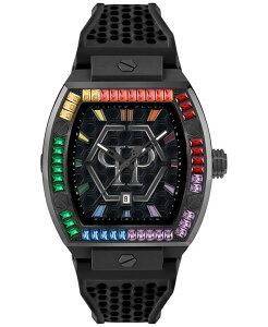 �t�B���b�v�v���C�� �����Y �A�N�Z�T���[ �r���v Philipp Plein Men's Hexagon Phantom Black Silicone Strap Watch 44x56mm Black �u���b�N