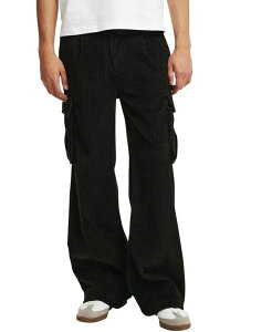 �R�b�g���I�� �����Y �{�g���X �J�W���A���p���c �J�[�S�p���c COTTON ON Men's Baggy Pleat Cargo Pant Black Cord �u���b�N
