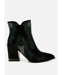 �����h�����O ���f�B�[�X �V���[�Y �u�[�c�E���C���u�[�c �q�[�� London Rag Zarka Rhinestones Embellished Block Heel Boots Green �O���[��