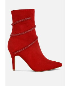 �����h�����O ���f�B�[�X �V���[�Y �u�[�c�E���C���u�[�c London Rag Roda Rhinestone Wrap-Around Stiletto Boots Red ���b�h