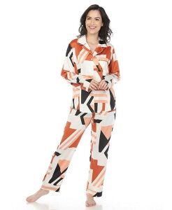 �z���C�g�}�[�N ���f�B�[�X �A���_�[�E�F�A �i�C�g�E�F�A �v�����g �T�e�� White Mark Women's Printed Satin Pajama Set Bronze