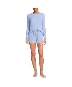 �����Y�G���h ���f�B�[�X �A���_�[�E�F�A �i�C�g�E�F�A �V���[�g�p���c Lands' End Women's Cozy Brushed Rib 2 Piece Pajama Set - Long Sleeve Top and Shorts Light cornflower