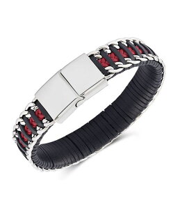 [i Tbg Y ANZT[ uXbgEoOEANbg TVc U[ Rhona Sutton Black Red Leather with Chain Stainless Steel Bracelet Silver/Red bh