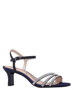 �j�i ���f�B�[�X �V���[�Y �T���_�� �A�V�����g���[ �q�[�� Nina Women's Bettany Mid Heel Crytal Asymmetrical Straps Navy �l�C�r�[