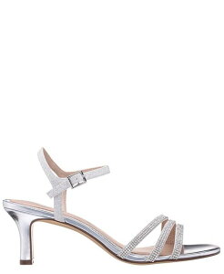 �j�i ���f�B�[�X �V���[�Y �T���_�� �A�V�����g���[ �q�[�� Nina Women's Bettany Mid Heel Crytal Asymmetrical Straps Silver �V���o�[