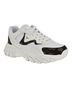 QX fB[X V[Y Xj[J[ [X GUESS Women's Nowah Triangle Lace-Up Chunky Fashion Sneakers White Logo Multi zCg