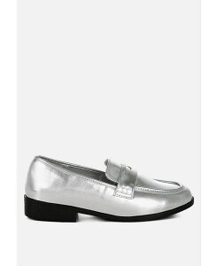 hO fB[X V[Y pvX g[ U[ [t@[ tFCNU[ London Rag Rugle Metallic Faux Leather Flat Loafers Silver Vo[