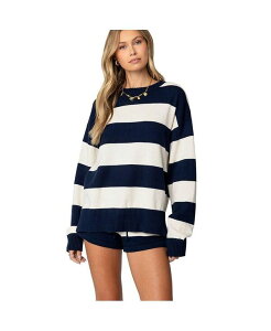 �A�f�B�N�e�b�h ���f�B�[�X �A�E�^�[ �j�b�g�E�Z�[�^�[ Edikted Women's Riley Oversized Striped Sweater Navy-and-cream �N���[��
