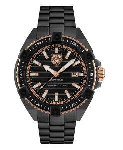vC X|[c Y ANZT[ rv Plein Sport Men's Urban Pulse 3 Hand Date Quartz IP Black Bracelet 47mm Black ubN