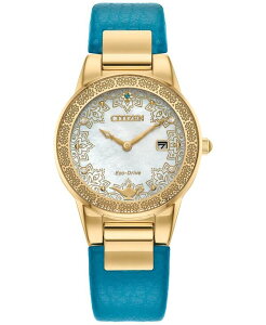 V`Y fB[X ANZT[ rv U[ Citizen Eco-Drive Women's Disney Aladdin's 30th Anniversary Teal Leather Strap Watch 30mm Gift Set