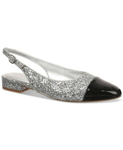 yz On 34th fB[X pvX V[Y Women's Avril Capped-Toe Slingback Flats Silver Glitter/Black Patent