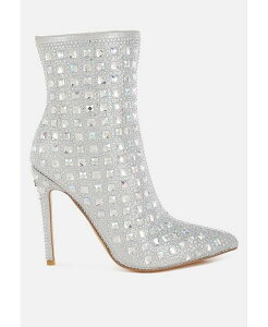 �����h�����O ���f�B�[�X �V���[�Y �u�[�c�E���C���u�[�c London Rag Frostin Pointed Toe Rhinestones Stiletto Boots Silver �V���o�[