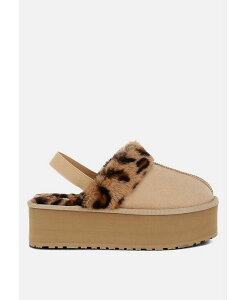 yz hO fB[X T_ V[Y Kutchu Leopard Faux Fur Platform Classic Slingback Beige