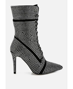 �����h�����O ���f�B�[�X �V���[�Y �u�[�c�E���C���u�[�c London Rag Bitetto Rhinestones Embellished Calf Boots Black �u���b�N