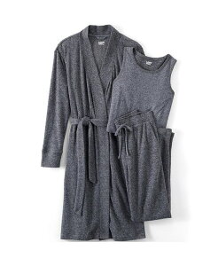 yz YGh fB[X iCgEFA A_[EFA Women's Plus Size Cozy 3 Piece Pajama Set - Robe Top and Pants Gray melange