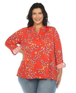 �z���C�g�}�[�N ���f�B�[�X �g�b�v�X �V���c �v���X�T�C�Y White Mark Plus Size Paisley Button Front Tunic Top Red ���b�h