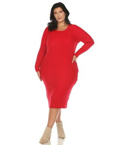 �z���C�g�}�[�N ���f�B�[�X �g�b�v�X �����s�[�X �v���X�T�C�Y �~�f�B �Z�[�^�[ White Mark Plus Size Rib Midi Sweater Dress Red ���b�h