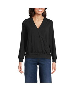 YGh fB[X gbvX Vc uEX W[W[ Lands' End Women's Long Sleeve Lightweight Jersey Surplice Blouse Black ubN