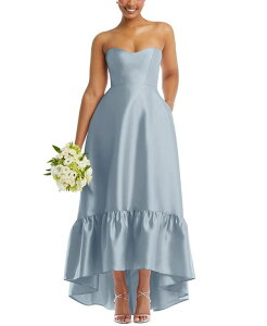 Atbh fB[X gbvX s[X t vXTCY t Te XgbvX Alfred Sung Plus Size Strapless Deep Ruffle Hem Satin High Low Dress with Pockets Mist