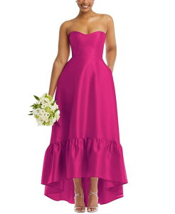 Atbh fB[X gbvX s[X t vXTCY t Te XgbvX Alfred Sung Plus Size Strapless Deep Ruffle Hem Satin High Low Dress with Pockets Think pink sN